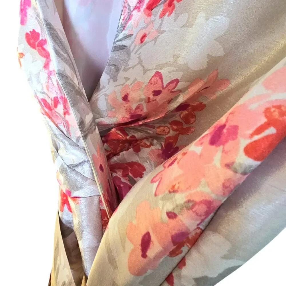 Jessica Howard Silver with Pink Floral Romantic Cottagecore V-Neck Dress - Picture 4 of 8